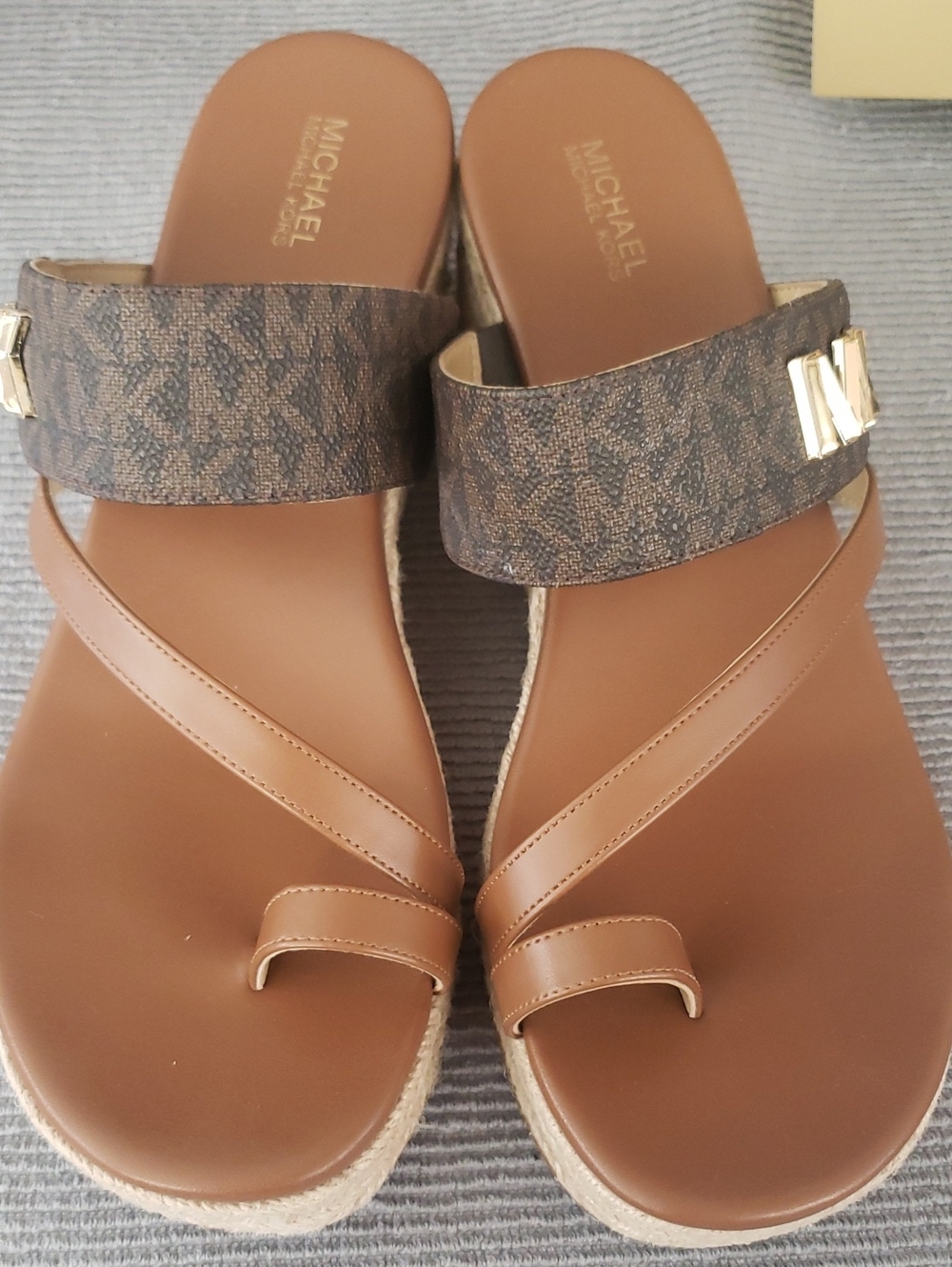 Michael Kors Brown Signature Strap Toe-Loop Sandals